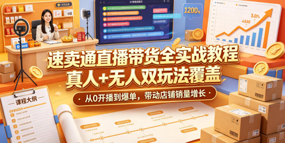 速卖通直播带货全实战教程，真人+无人双玩法覆盖，从0开播到爆单，带动店铺销量增长-云创网