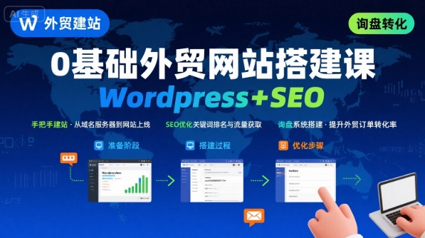WordPress外贸建站+SEO优化课程，手把手教你从0到1搭建可获得询盘的外贸网站-云创网