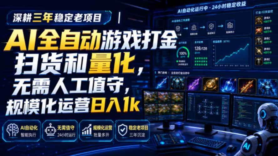 （19576期）AI全自动游戏打金扫货和量化，规模化运营日入1k，深耕三年稳定老项目！-云创网