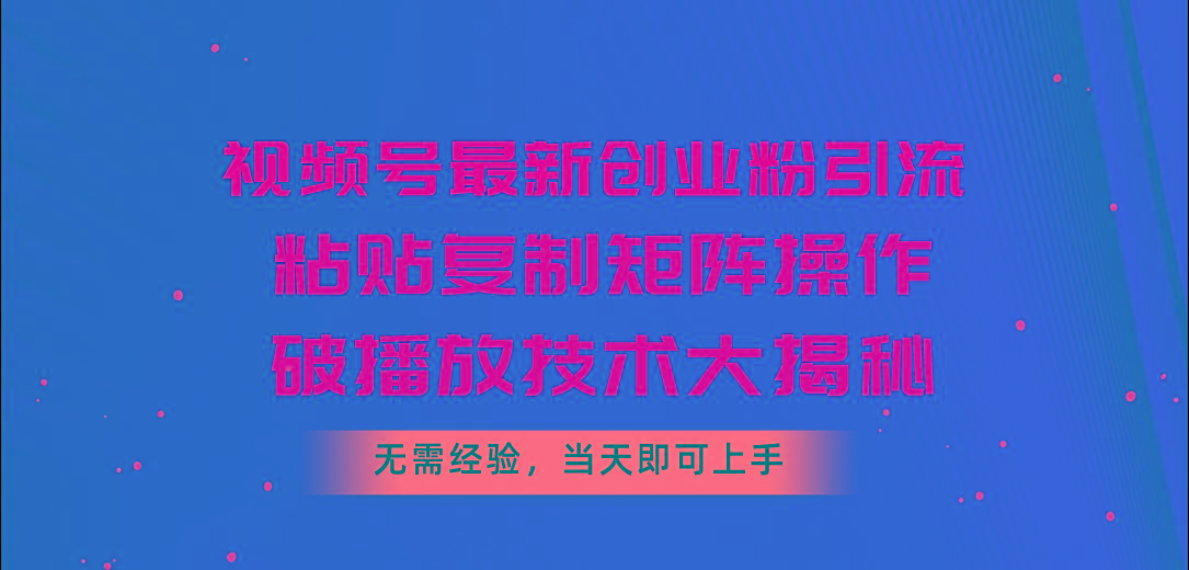 视频号最新创业粉引流，粘贴复制矩阵操作，破播放技术大揭秘，无需经验…-云创网