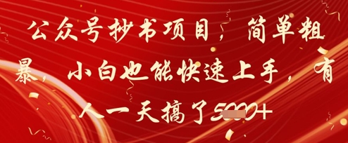 公众号抄书项目，简单粗暴，小白也能快速上手，有人一天搞了1k+-云创网