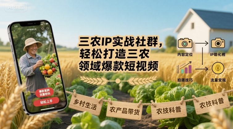 三农IP实战社群，轻松打造三农领域爆款短视频-云创网