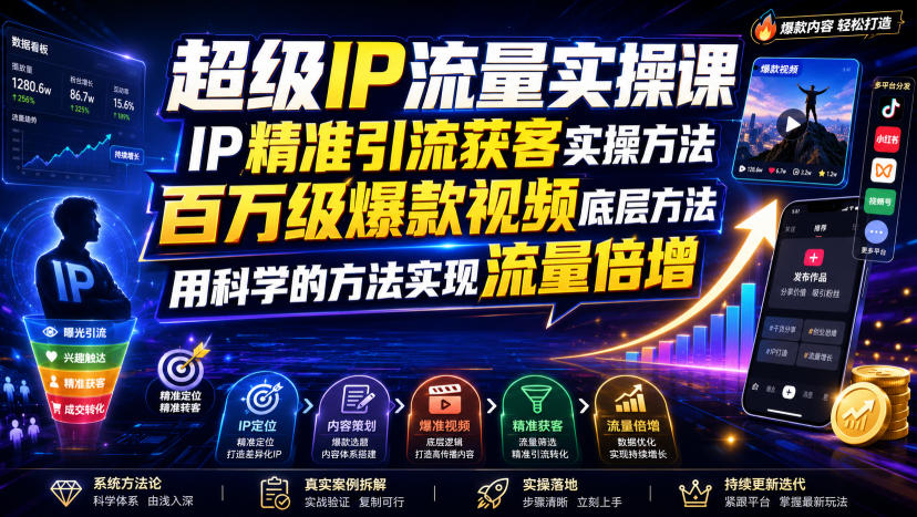 超级IP流量实操课，IP精准引流获客实操方法，百万级爆款视频底层方法，用科学的方法实现流量倍增-云创网
