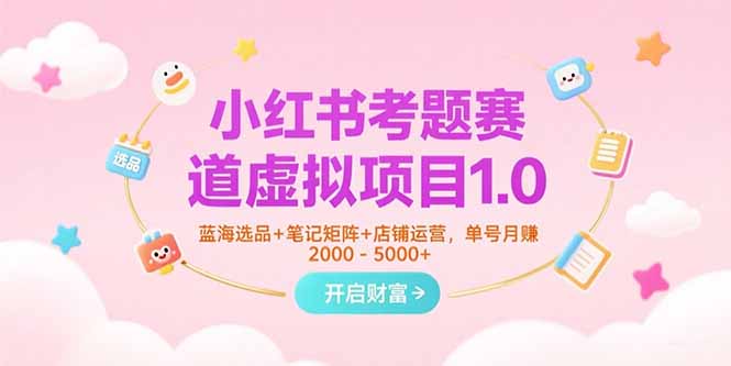 小红书考题赛道虚拟项目1.0，蓝海选品+笔记矩阵+店铺运营，单号月赚5000+-云创网