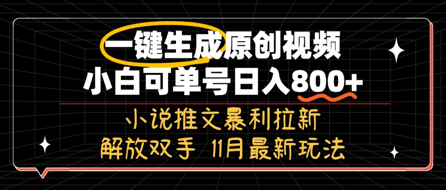 11月最新玩法小说推文暴利拉新，一键生成原创视频，小白可单号日入800+…-云创网