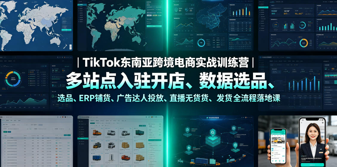 TikTok东南亚跨境电商实战训练营｜多站点入驻开店、数据选品、ERP铺货、广告达人投放、直播无货源发货全流程落地课-云创网