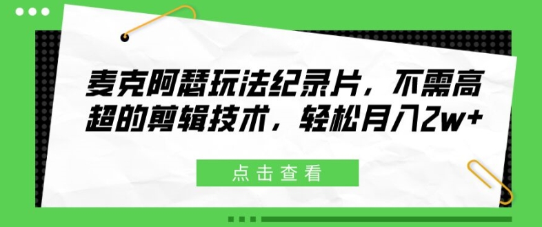 麦克阿瑟玩法纪录片，不需高超的剪辑技术，轻松月入2w+【揭秘】-云创网