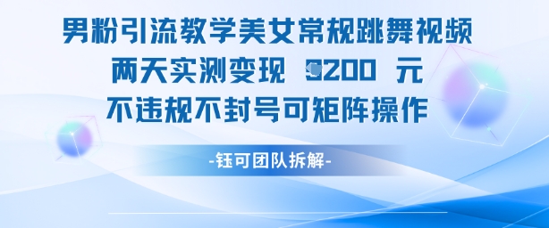 男粉引流教学美女常规跳舞视频两天实测变现1k+，不违规不封号可矩阵操作-云创网