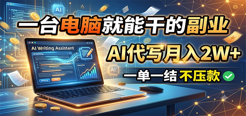 一台电脑就能干的副业，AI代写月入2W+，一单一结不压款-云创网