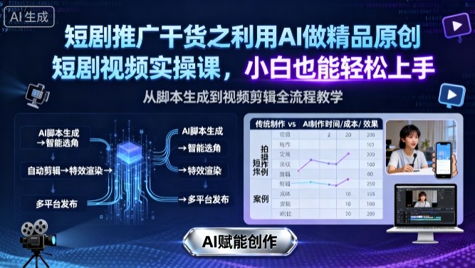 短剧推广干货之利用AI做精品原创短剧视频实操课，小白也能轻松上手-云创网