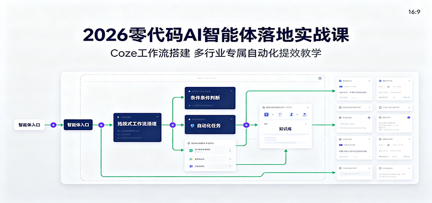 2026零代码AI智能体落地实战课：Coze工作流搭建，多行业专属自动化提效教学-云创网