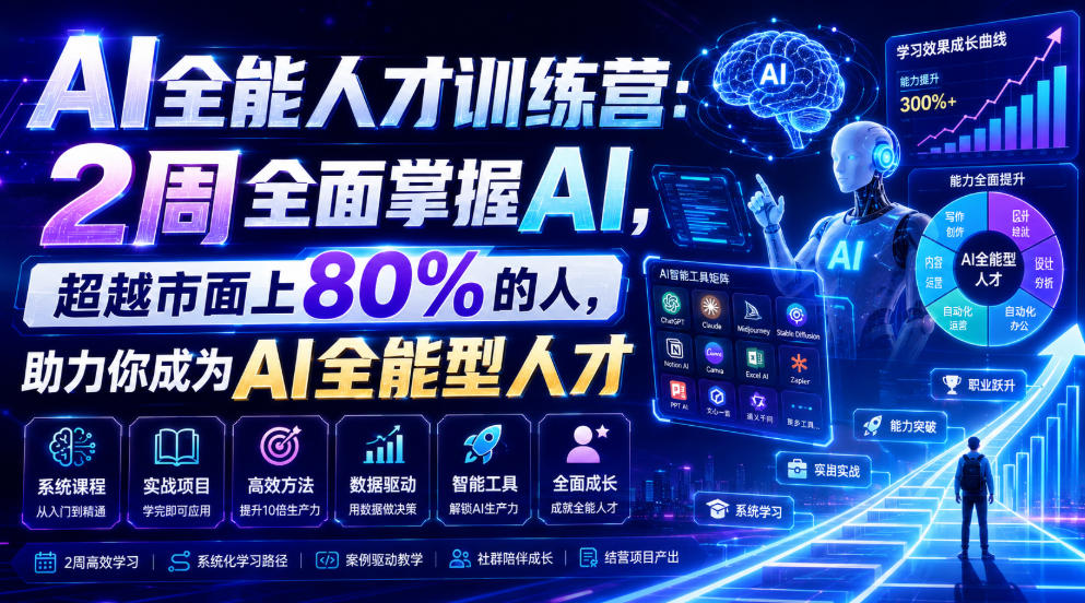 AI全能人才训练营：2周全面掌握AI，超越市面上80%的人，助力你成为AI全能型人才-云创网
