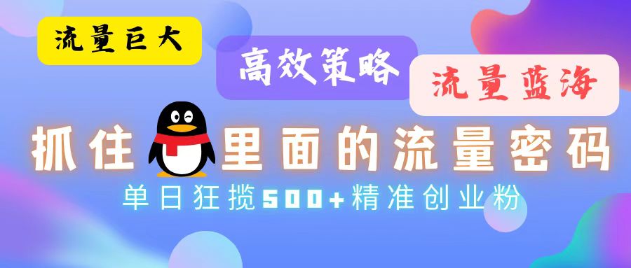流量蓝海，抓住QQ里面的流量密码！高效策略，单日狂揽500+精准创业粉-云创网
