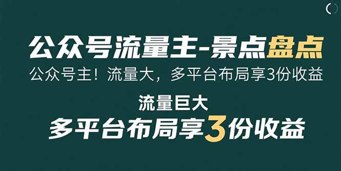 公众号流量主-景点盘点 流量巨大 多平台布局享3份收益-云创网