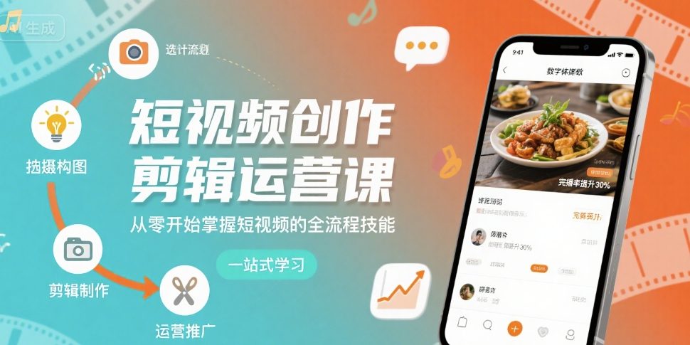 短视频创作剪辑运营课，从零开始掌握短视频的全流程技能-云创网