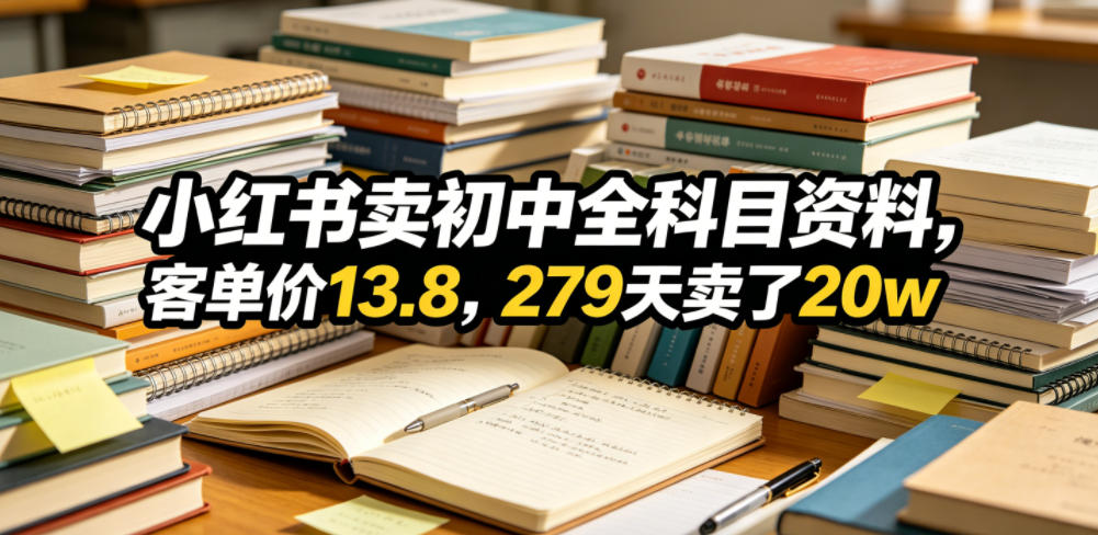 小红书卖初中全科目资料，客单价13.8，279天卖了20w-云创网