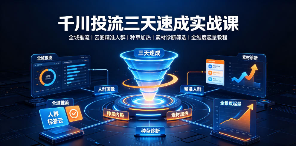 千川投流三天速成实战课｜全域推流、云图精准人群、种草加热、素材诊断筛选全维度起量教程-云创网