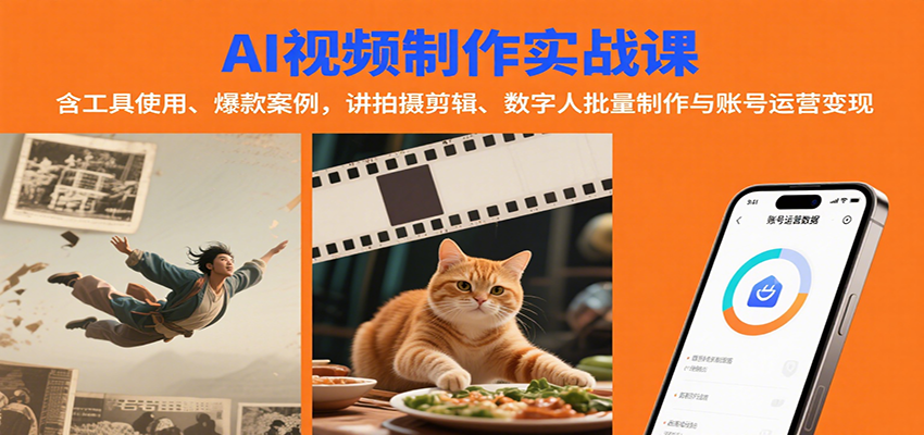 AI视频制作实战：含工具使用、爆款案例，讲拍摄剪辑、数字人批量制作与账号运营变现-云创网