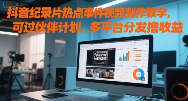 抖音纪录片热点事件视频制作教学，可过伙伴计划，多平台分发撸收益-云创网
