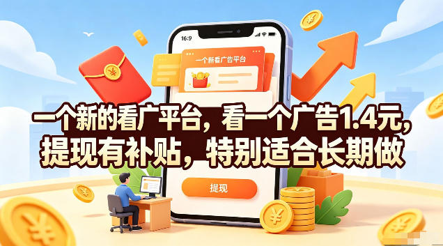 一个新的看广平台，看一个广告1.4元，提现有补贴，特别适合长期做【揭秘】-云创网