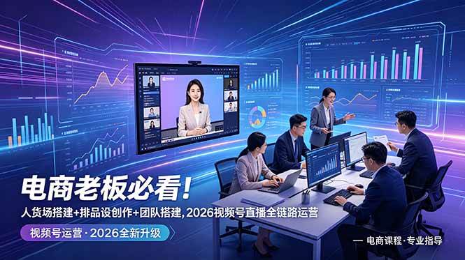 （18845期）电商老板必看！人货场搭建+排品设计+素材创作+团队搭建，2026视频号直播全链路运营-云创网