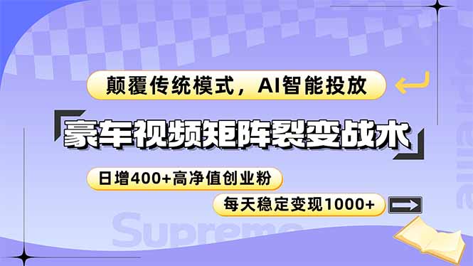 豪车视频矩阵裂变战术，颠覆传统模式，AI智能投放，日增400+高净值创业…-云创网