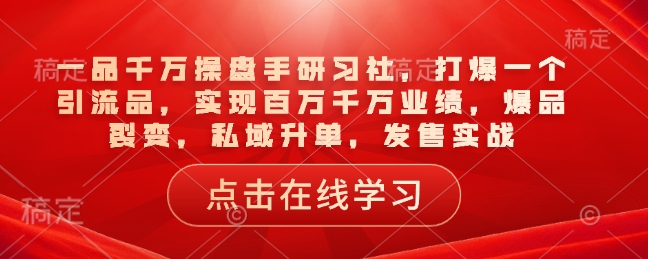 一品千万操盘手研习社，打爆一个引流品，实现百万千万业绩，爆品裂变，私域升单，发售实战-云创网