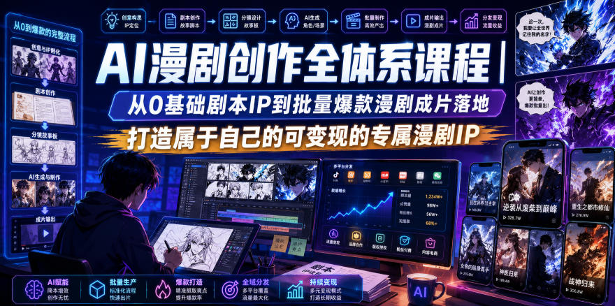 AI漫剧创作全体系课程｜从0基础剧本IP到批量爆款漫剧成片落地，打造属于自己的可变现的专属漫剧IP-云创网
