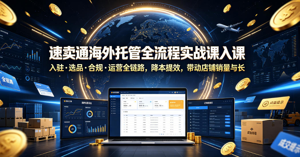 速卖通海外托管全流程实战课入驻・选品・合规・运营全链路，降本提效，带动店铺销量与收益增长-云创网