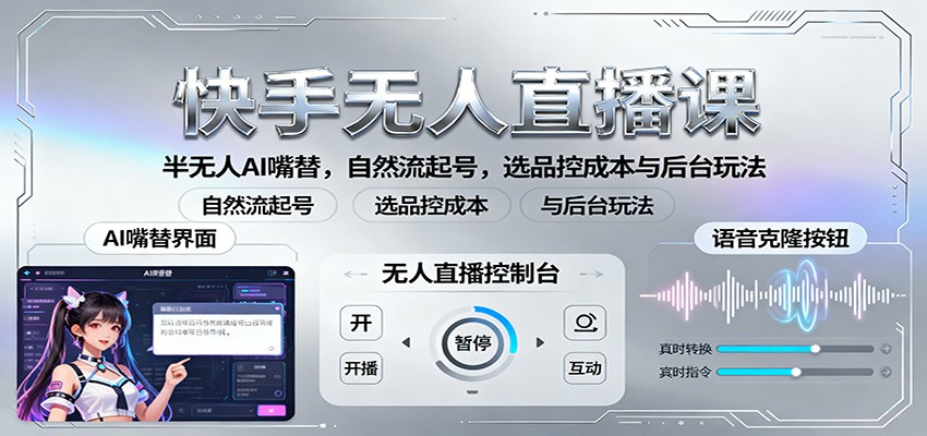 快手无人直播课：半无人AI嘴替，自然流起号，选品控成本与后台玩法-云创网