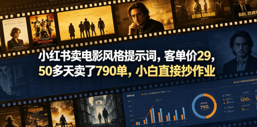 小红书卖电影风格提示词，客单价29，50多天卖了790单，小白直接抄作业！-云创网