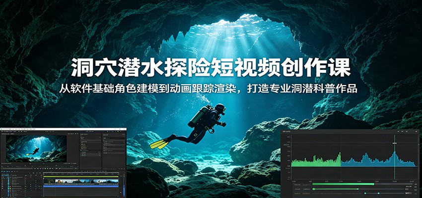 洞穴潜水探险短视频创作课：从软件基础角色建模到动画跟踪渲染，打造专业洞潜科普作品-云创网