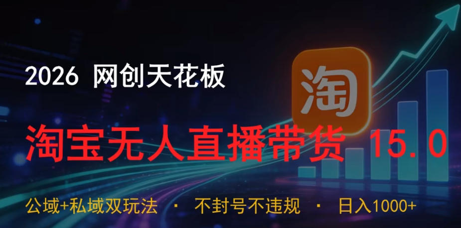 2026网创天花板，淘宝无人直播带货15.0，公域+私域双玩法，日入1k+，不违规不封号【揭秘】-云创网