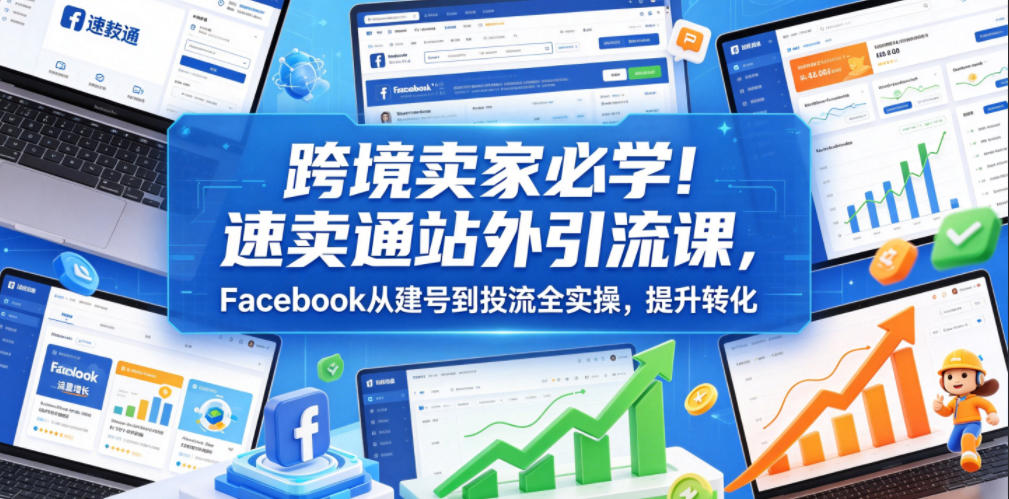 跨境卖家必学！速卖通站外引流课，Facebook从建号到投流全实操，提升转化-云创网