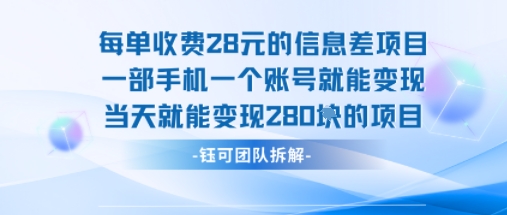 每单收费28米的项目单日能变现280左右 一部手机一个账号就能变现-云创网