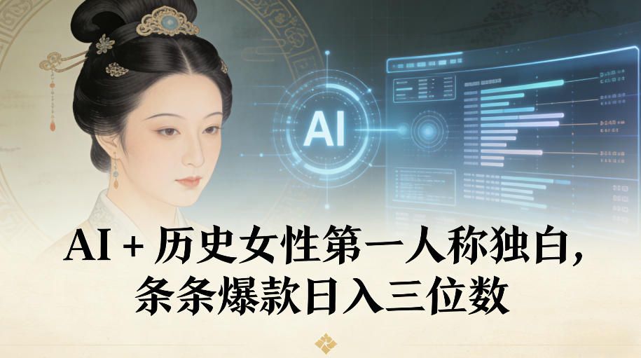AI+历史女性第一人称独白，条条爆款日入三位数-云创网