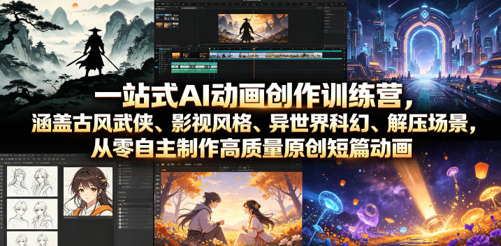 一站式AI动画创作训练营，涵盖古风武侠、影视风格、异世界科幻、解压场景，从零自主制作高质量原创短篇动画-云创网