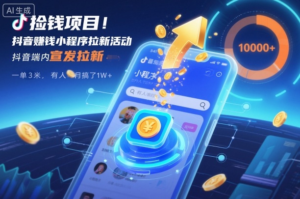 捡钱项目！抖音賺钱小程序拉新活动，抖音端内宣发拉新，一单3米，有人半个月搞了1W+-云创网