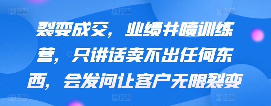 裂变成交，业绩井喷训练营，只讲话卖不出任何东西，会发问让客户无限裂变-云创网