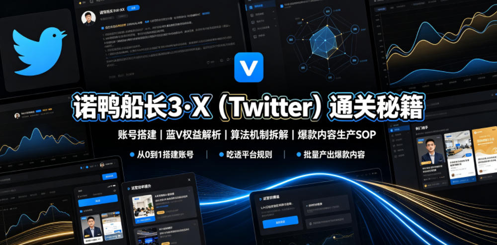 诺鸭船长3·X（Twitter）通关秘籍，涵盖账号搭建、蓝V权益解析、算法机制拆解及爆款内容生产SOP-云创网