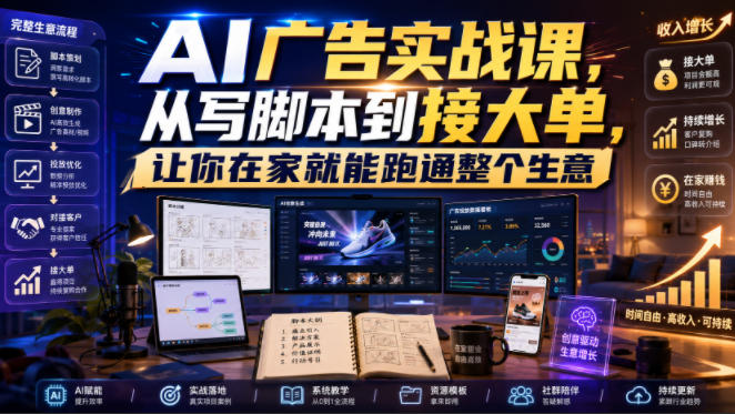 AI广告实战课，从写脚本到接大单，让你在家就能跑通整个生意【原创双语字幕】-云创网