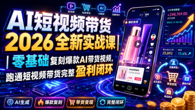 AI短视频带货2026全新实战课｜零基础复刻爆款AI带货视频，跑通短视频带货完整盈利闭环-云创网
