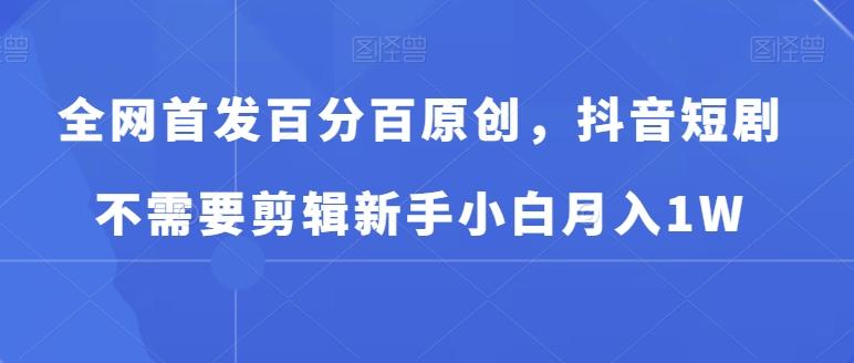 全网首发百分百原创，抖音短剧不需要剪辑新手小白月入1W-云创网