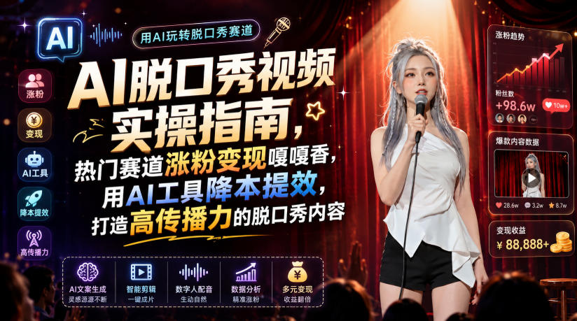 AI脱口秀视频实操指南，热门赛道涨粉变现嘎嘎香，用AI工具降本提效，打造高传播力的脱口秀内容-云创网