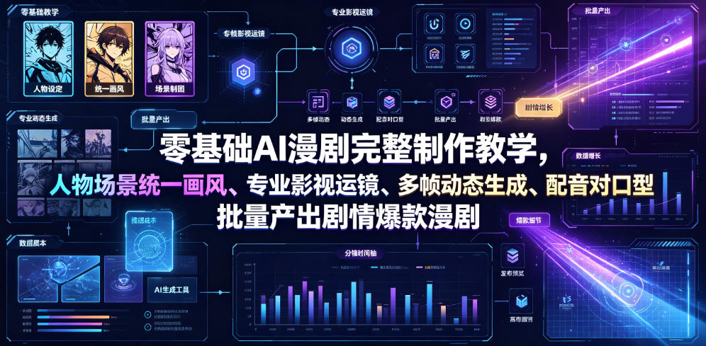 零基础AI漫剧完整制作教学，人物场景统一画风、专业影视运镜、多帧动态生成、配音对口型，批量产出剧情爆款漫剧-云创网