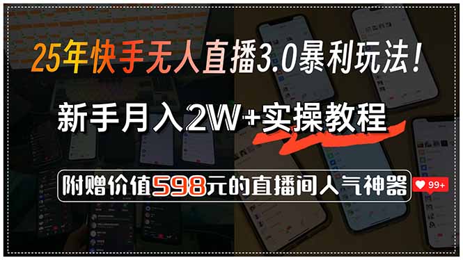 25年快手无人直播3.0暴利玩法！，新手月入2W+实操教程，附赠价值598元…-云创网