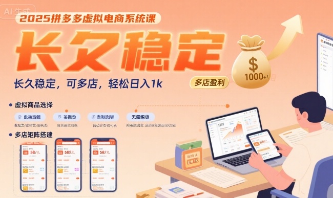 2025拼多多虚拟电商系统课，长久稳定，可多店，轻松日入1k-云创网