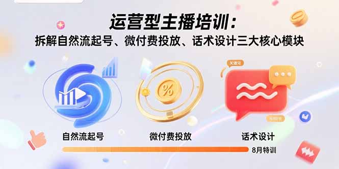运营型主播培训：拆解自然流起号、微付费投放、话术设计三大核心模块-8月-云创网