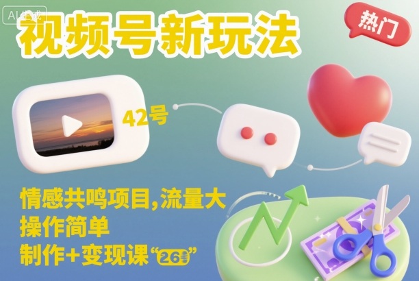 视频号新玩法，情感共鸣项目，流量大，操作简单，制作+变现课-云创网