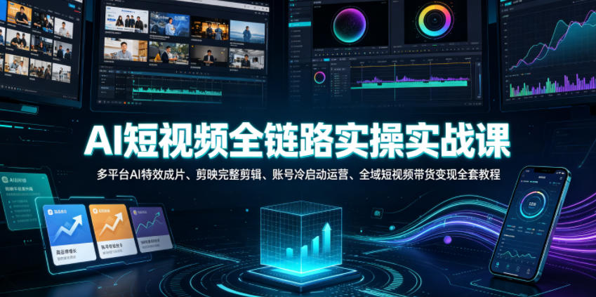 AI短视频全链路实操实战课｜多平台AI特效成片、剪映完整剪辑、账号冷启动运营、全域短视频带货变现全套教程-云创网
